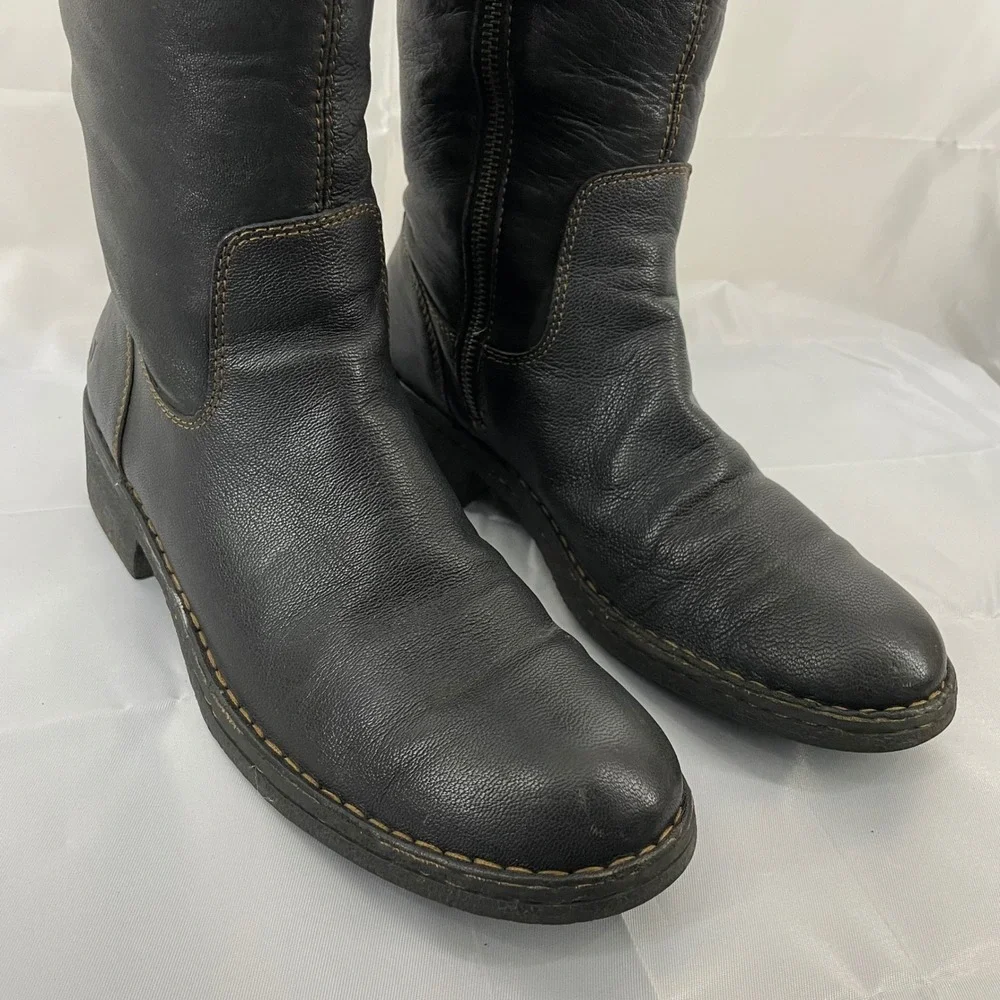Born Size 10 Tall Riding Boots Black Leather Side Zip Buckle W3189 Women